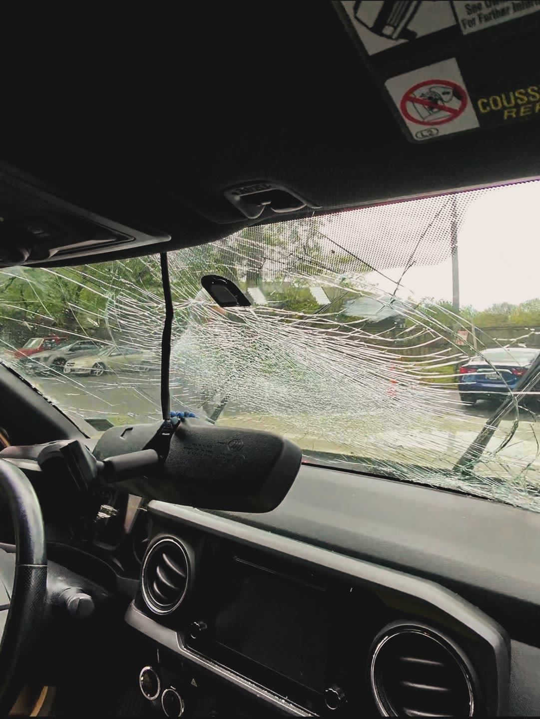 A shattered Toyota Tacoma windshield replaced clean, same day in Northern Virginia